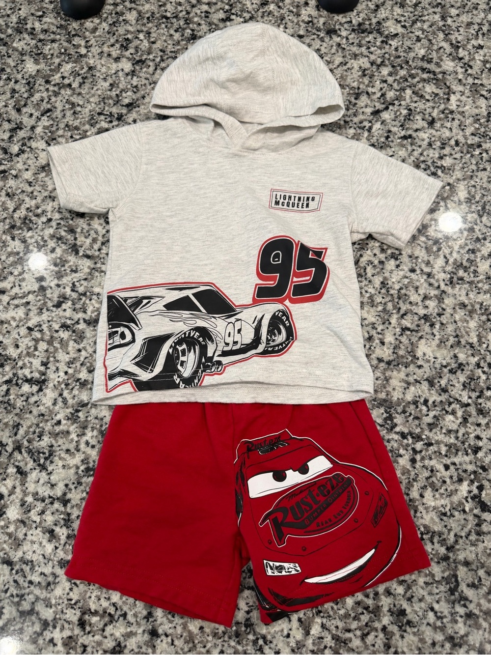 Disney Kids Lightning McQueen Hooded Tee & Red Shorts Set